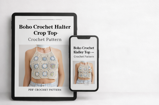 boho crochet halter crop top pattern – granny square summer top (digital download) boho crochet halter crop top pattern – granny square summer top (digital download)