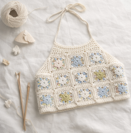 boho crochet halter crop top pattern – granny square summer top (digital download) boho crochet halter crop top pattern – granny square summer top (digital download)
